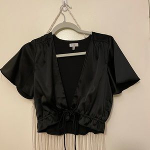 TOBI satin black tie front top